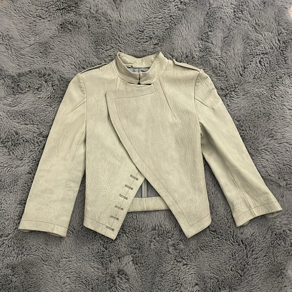 Yigal Azrouel Cream Asymmetric Leather Jacket